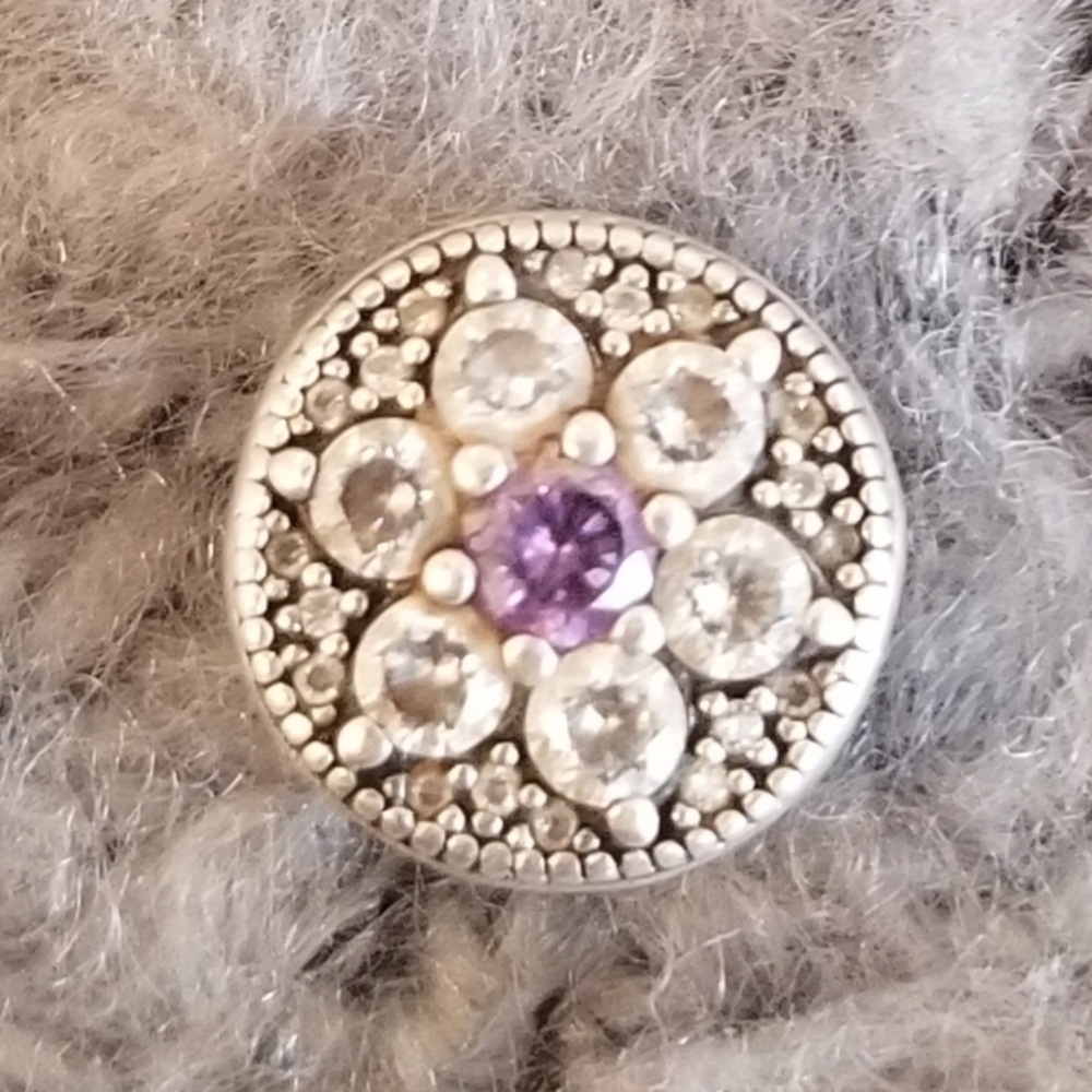 Cubic Zirconia Flower Pandora Charm With Purple